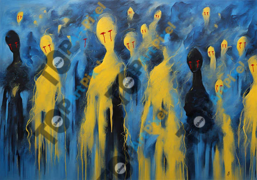 An abstract painting: Gaza Suffering from the World Wars Era Col