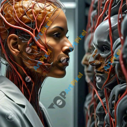 A person looking at a group of human organs