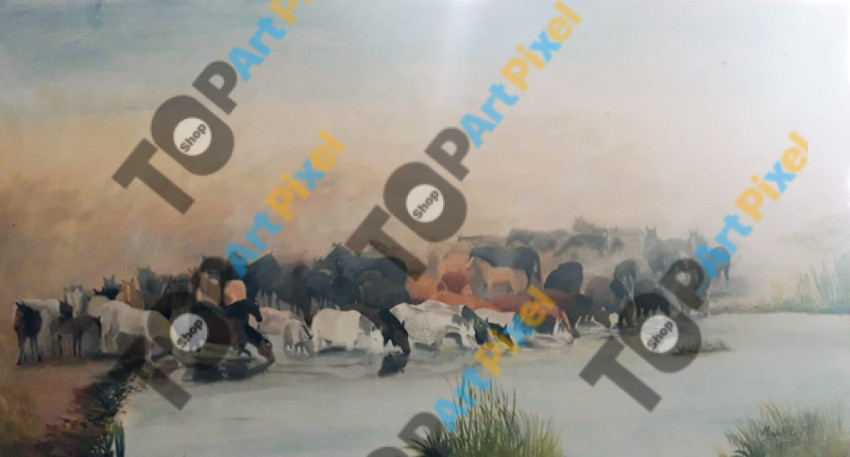 Baguales en una laguna