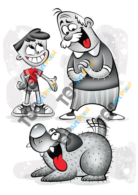 Grandfather, grandson and dog